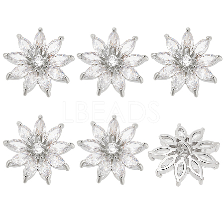 6Pcs 1-Hole Alloy Micro Pave Clear Cubic Zirconia Shank Buttons BUTT-FG0001-27-1
