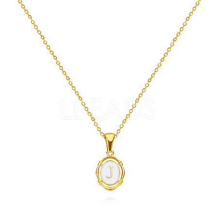 304 Stainless Steel Enamel White Oval with Letter Pendant Necklaces for Men Women FS-WG94BAB-10-1