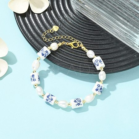 Natural Cultured Freshwater Pearl & Handmade Porcelain Beads Bracelets for Women BJEW-JB13755-1