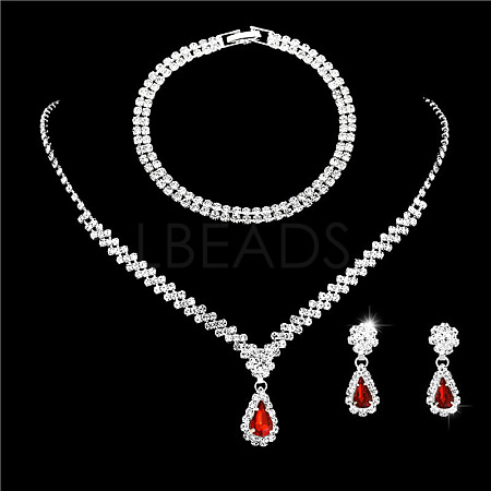 Alloy Rhinestone Pendant Necklaces & Earrings Sets for Women WGE8301-10-1