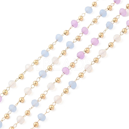 Faceted Rondelle Glass & Round 304 Stainless Steel Beaded Chains CHS-G026-01KCG-03-1