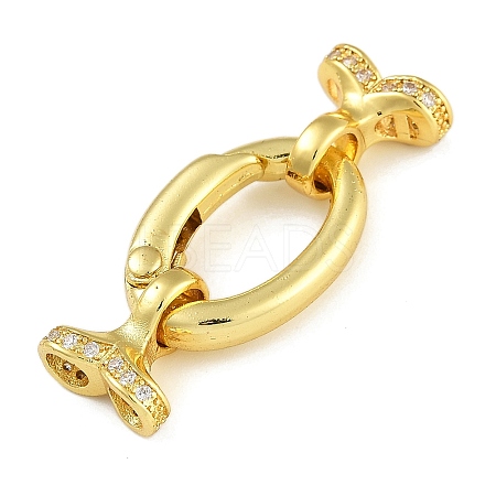 Rack Plating Brass Micro Pave Clear Cubic Zirconia Fold Over Clasps KK-A234-003G-01-1