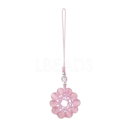 Cat Eye Flower Pendant Decorations HJEW-TA00419-02-1