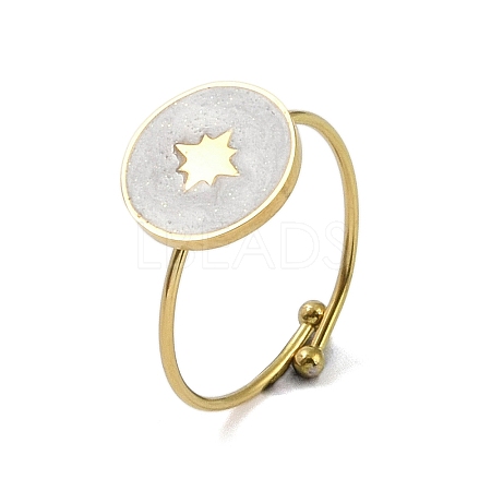 Ion Plating(IP) Flat Round with Star 304 Stainless Steel Enamel Ring RJEW-A038-16G-01-1