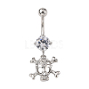 Piercing Jewelry Real Platinum Plated Brass Rhinestone Pirate Style Skull Navel Ring Belly Rings AJEW-EE0001-28-1