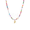 Colorful Beaded Heart Letter Necklace with Pearl Elements Stainless Steel Pendant Jewelry TR2146-16-1