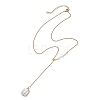 Adjustable Natural Keshi Pearl Rectangle Pendant 304 Stainless Steel Cable Chain Lariat Y Necklaces NJEW-JN05950-4