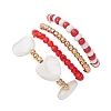 Transparent Glass Beads with Brass Beads and Natural Trochid Shell/Trochus Shell Beads and Glass Seed Beads Rings RJEW-TA00188-5