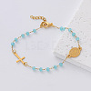 304 Stainless Steel Oval Religion Cross Link Resin Beaded Anklets for Women AH5734-3-1