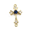 Brass Blue Cubic Zirconia Cross Connector Charms ZIRC-I070-012G-1