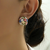 Plastic 3D Flower Hoop Earrings with Cubic Zirconia XJ8294-2-2