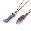 Natural Amethyst Nugget Pendant Necklace with Waxed Cord for Women NJEW-F306-01B-1