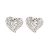 Heart Brass Pave Clear Cubic Zirconia Stud Earrings EJEW-M258-32P-1