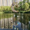 Natural Fluorite Chip & Metal Moon Hanging Suncatchers PW-WG15083-07-1