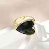 Heart Brass Natural Obsidian Finger Rings X-RJEW-D304-01G-G-5