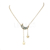 Natural Aquamarine Chip Beads Moon Pendant Brass Cable Chain Necklaces for Women NJEW-TA00257-04-4