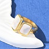 Rectangle 304 Stainless Steel White Shell Cuff Rings for Women RJEW-G346-04G-02-1