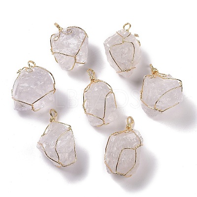 Copper Wire Wrapped Natural Raw Gemstone Pendants G-C023-11-1