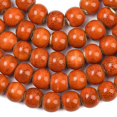 Handmade Fancy Antique Glazed Porcelain Ceramic Round Beads Strands PORC-L019-8mm-03-1