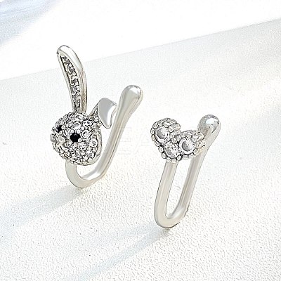 Rabbit Heart Brass Micro Pave Clear Cubic Zirconia Clip on Nose Rings FS-WGAE293-03-1