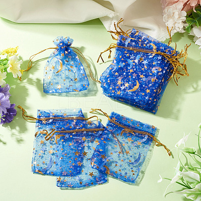 30Pcs Gold Stamping Moon Star Organza Drawstring Gift Bags ABAG-TA0002-21D-1