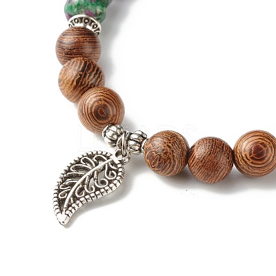 Reiki Natural Ruby & Wenge Wood Beads Stretch Bracelet BJEW-JB06896-03-1