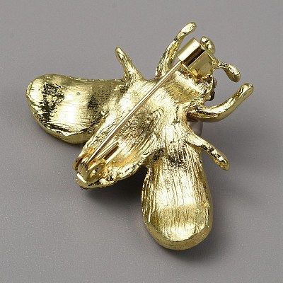 White Imitation Pearl with Rhinestone Bee Brooch Pin AJEW-WH0329-82E-1