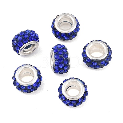 Polymer Clay Rhinestone European Large Hole Beads with Silver Color Plated Brass Cores FPDL-R002-03-1