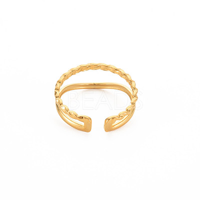 Ion Plating(IP) 304 Stainless Steel Double Line Open Cuff Ring for Women RJEW-S405-211G-1