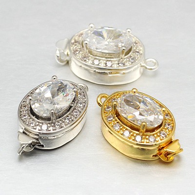 Eco-Friendly PVD Vacuum Plating & Long-Lasting Plated Brass Micro Pave Cubic Zirconia Box Clasps KK-M154-06-NR-1