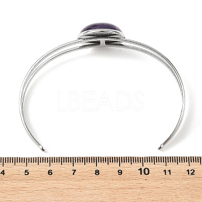 Natural Mixed Stone Flat Round 304 Stainless Steel Cuff Bangles for Women BJEW-JB14352-02-1
