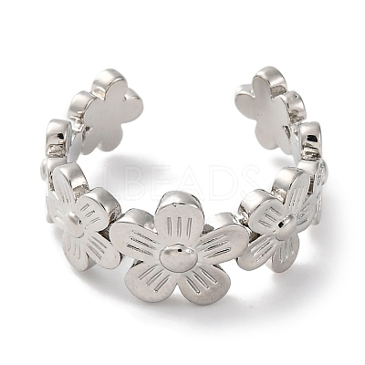 Rack Plating Brass Flower Open Cuff Rings for Women RJEW-S242-01P-B-1