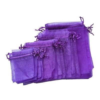 30Pcs 4 Styles Rectangle Organza Bags Jewellery Storage Pouches Wedding Favour Party Mesh Drawstring Gift OP-FS0001-01E-1