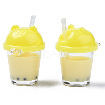 Imitation Bubble Tea Resin Pendants RESI-S401-01G-1