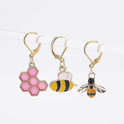 8Pcs 8 Style Bee & Honeycomb Dangle Leverback Earrings for Women HJEW-NB0001-36-1