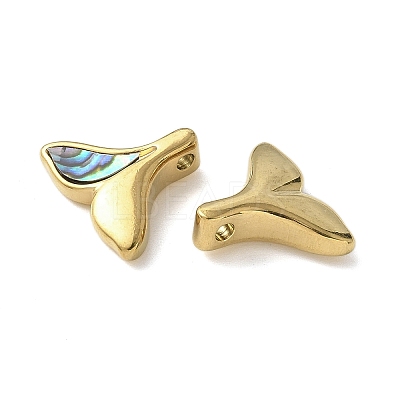 Fishtail Shape 304 Stainless Steel Natural Paua Shell/White Shell Charms Ion Plating(IP) STAS-U037-07G-01-1