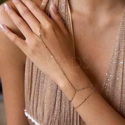 304 Stainless Steel Twisted Chain 2-Strand Hand Chain Ring Bracelets for Women MQ9629-1