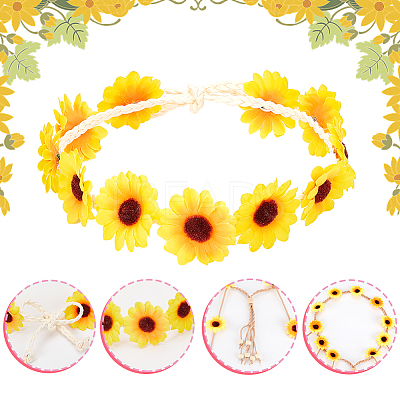 2Pcs 2 Styles Cloth Flower Hippie Headband Floral Crown OHAR-CP0001-18B-1