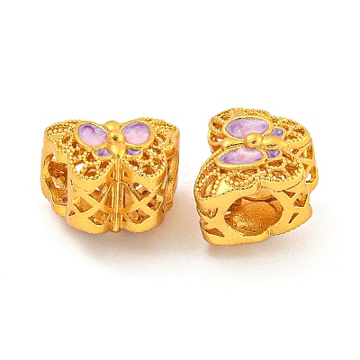 Rack Plating Butterfly Brass Enamel European Beads KK-Z054-02G-1