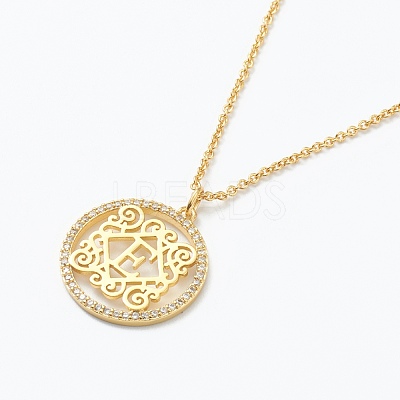 Brass Micro Pave Clear Cubic Zirconia Pendant Necklaces NJEW-J059-01E-1