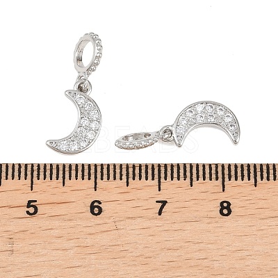Brass Micro Pave Clear Cubic Zirconia Moon European Dangle Charms KK-H257-03P-1