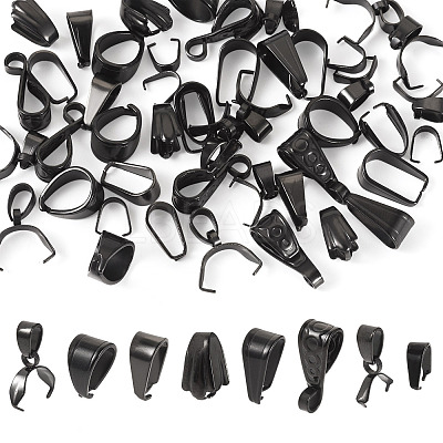 48Pcs 8 Styles 304 Stainless Steel Snap on Bails STAS-TA0003-09-1