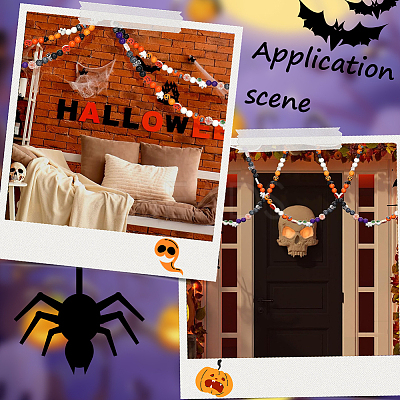 210Pcs 8 Styles Halloween Theme Printed Natural Wooden Beads WOOD-SP0001-07-1