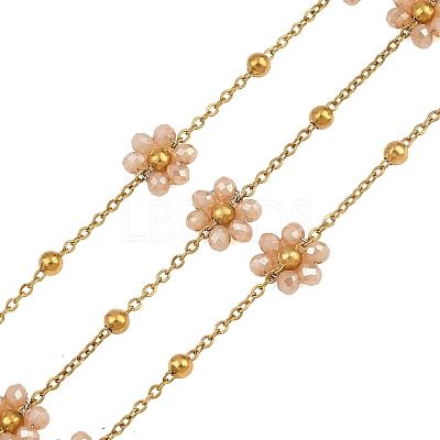 Glass & 304 Stainless Steel Cable Chain Beaded Chains SA-CBAD321-03G-1