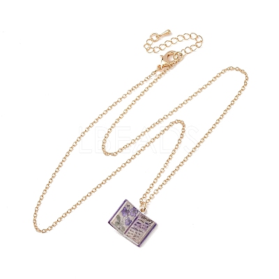 Brass Enamel Book Pendant Necklaces for Women KK-CBAF5B9-01G-02-1