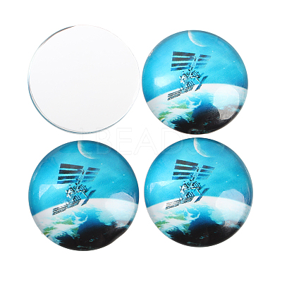 Starry Sky Printed Glass Half Round/Dome Cabochons GGLA-N004-10mm-D-1