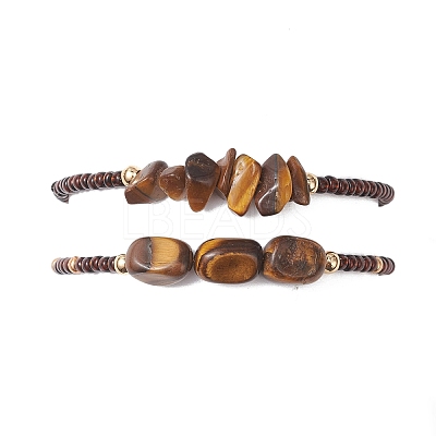 2Pcs Natural Tiger Eye & Glass Seed Beads Braided Bead Bracelets for Women BJEW-MZ00247-03-1