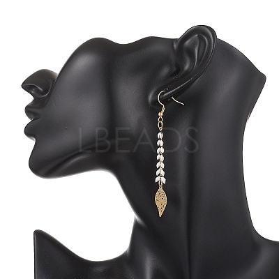 Leaf 201 Stainless Steel Dangle Earrings EJEW-JE06831-1