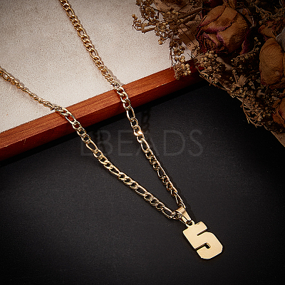 1Pc 304 Stainless Steel Figaro Chain Number Pendant Necklaces NJEW-BBC0001-28E-G-1