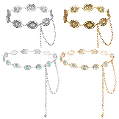 4Pcs 4 Styles Zinc Alloy with Resin Synthetic Turquoise Oval Link Waist Belly Chains AJEW-PH0009-01-1